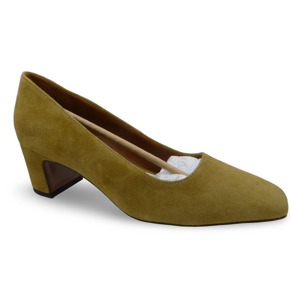 Franco Sarto Salino Women's US 9 Square Toe Pumps Mustard Brown Suede NWOB